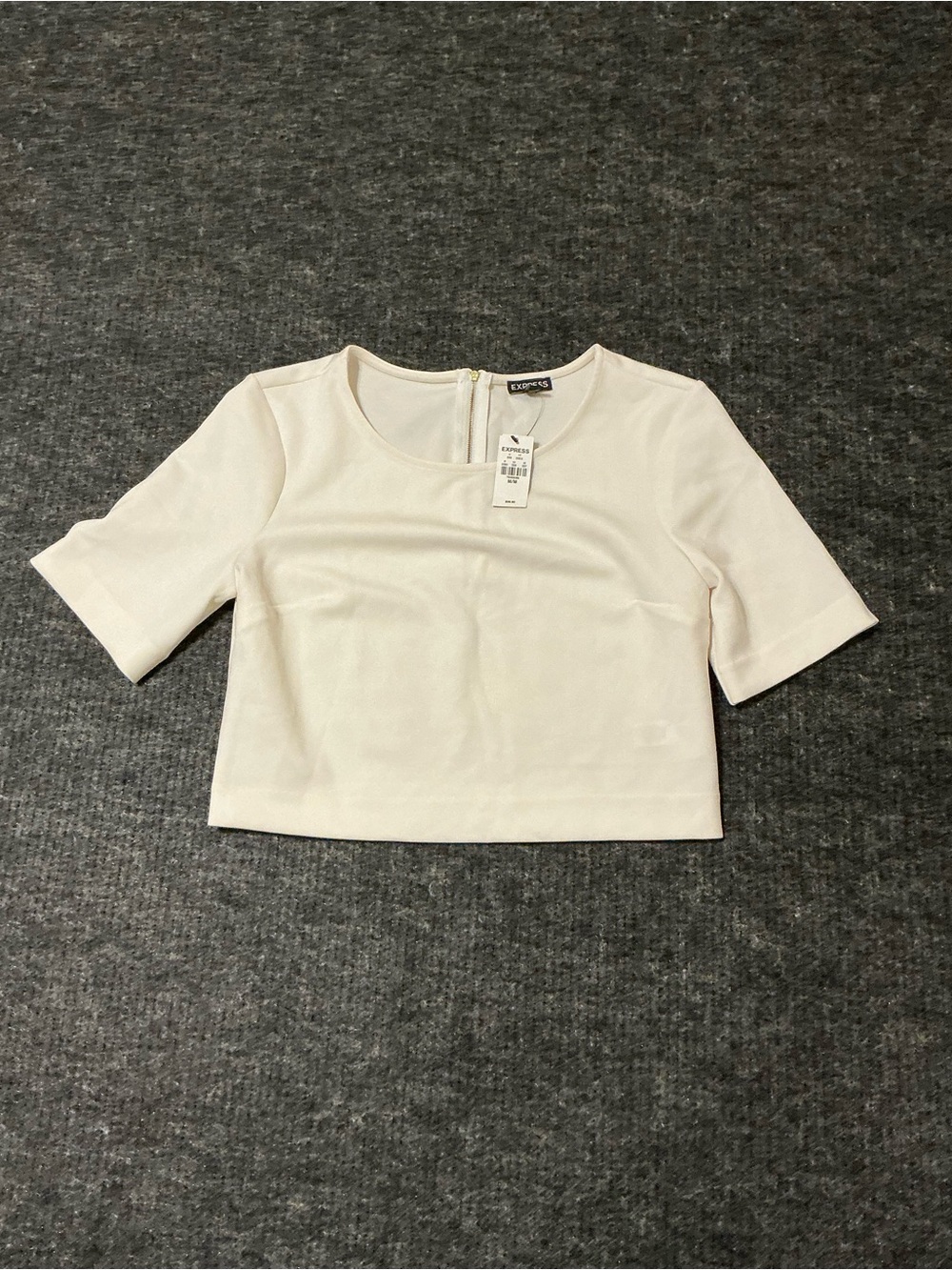 Express Cream Short-Sleeve Crop Top with Back Zip